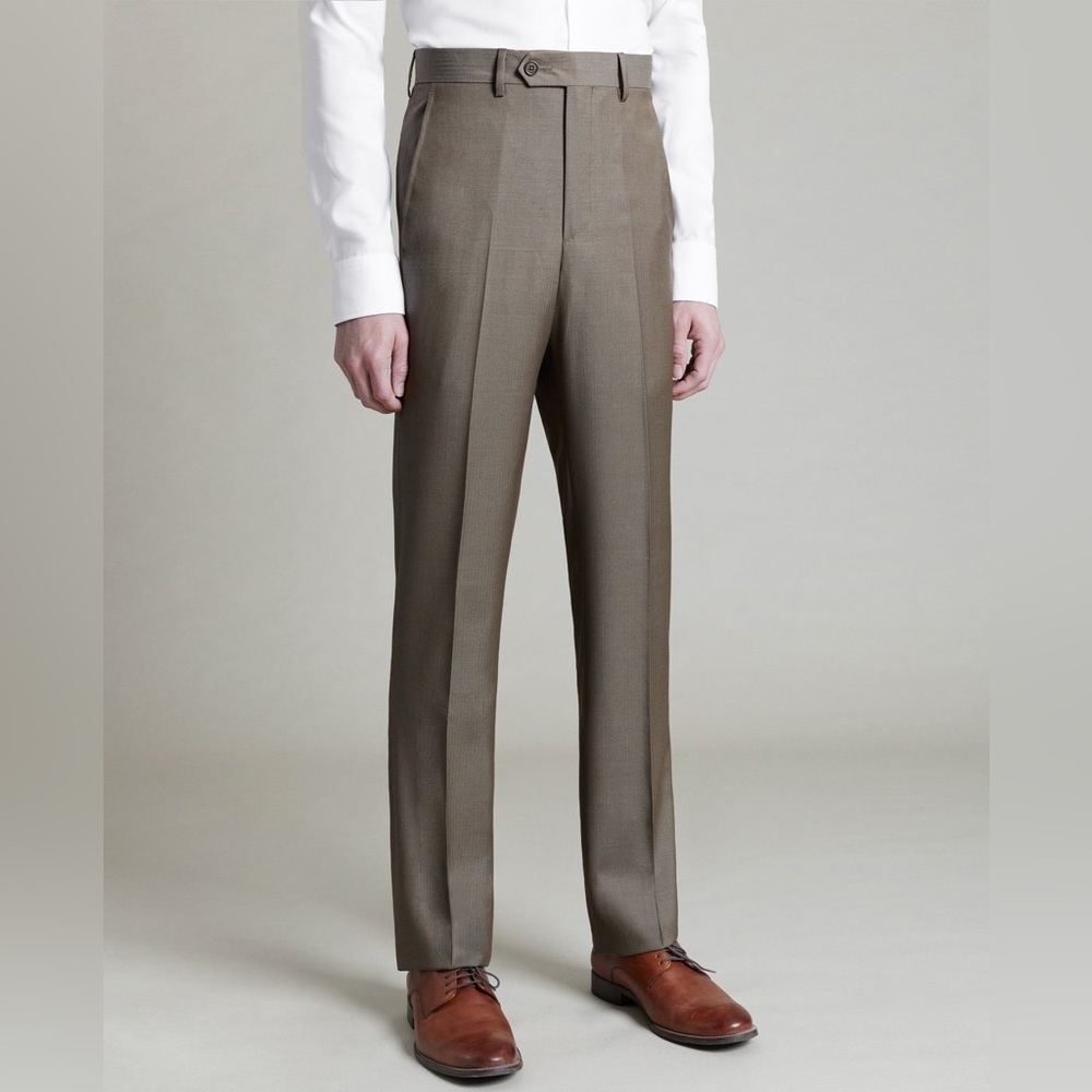 Santorelli Tan Dress Trousers 34W Slim Fit Flat Front NWT